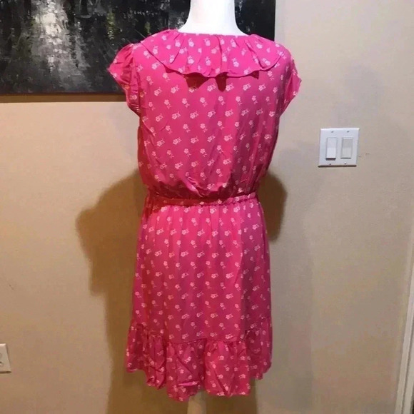 J. Crew V Neck Ruffle Floral Faux Wrap Dress Fuchsia Pink Size 10 - Picture 2 of 10